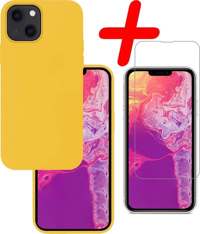 Hoesje Met Screenprotector - Geschikt voor Apple iPhone 13 - Sterk & Shockproof - Back Cover - Siliconen Case - Telefoon Hoes - Geel