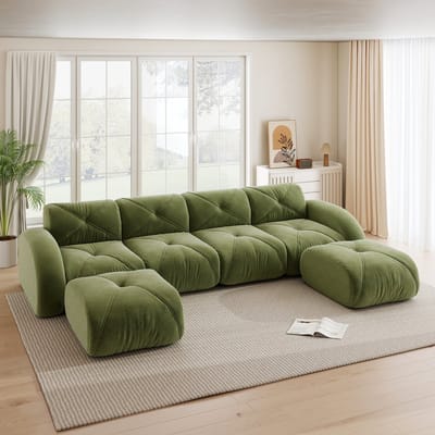 MODENUIT U-Bank 4-Zits Set - Modulair Met 2 Hockers En Frameloos Ontwerp - Voor Woonkamer - Chenille - Groen