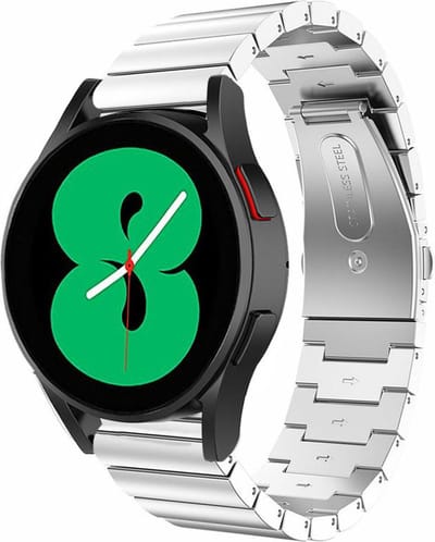 Strap-it Luxe metalen RVS bandje - geschikt voor Samsung Galaxy Watch 7 (40 & 44mm) / Galaxy Watch 6 40 & 44mm / Watch 6 Classic 43mm & 47mm / Galaxy Watch 5 40 & 44mm / Watch 5 Pro / Galaxy Watch 4 40 & 44mm / Watch 4 Classic / Watch FE - zilver
