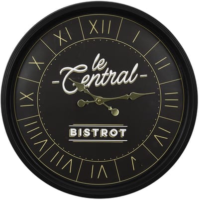 Home deco factory Wandklok Vintage bistro - zwart - kunststof - D50 cm