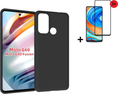 Hoesje Geschikt voor Motorola Moto G60 - Hoesje Motorola Moto G40 - Screenprotector Motorola Moto G60 - Screenprotector Motorola Moto G40 - Zwart Siliconen Case + 2x Full Screenprotector