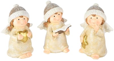 Dekoratief | Engeltje m/hartje/ster/boek, goud/wit, resina, 9x7x12cm, set van 3 stuks | A255070