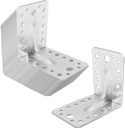 SOTECH 20-delige set hoekbeugels, hoekverbinders, 90 × 90 × 65 mm met rib (versteviging), 90° materiaaldikte, 2,5 mm, zware hoekbeugels van thermisch verzinkt staal, hoekbeugels