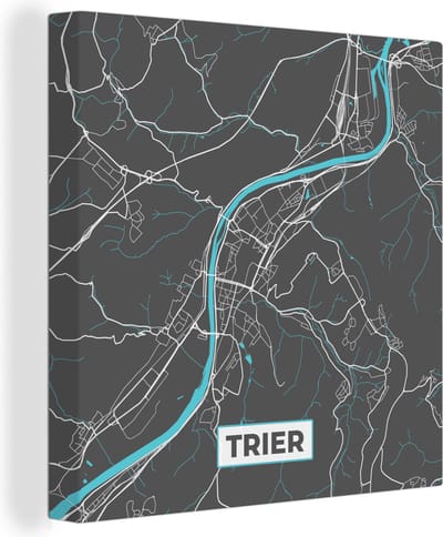 Canvas Schilderij Stadskaart – Plattegrond – Duitsland – Blauw – Trier – Kaart - 20x20 cm - Wanddecoratie