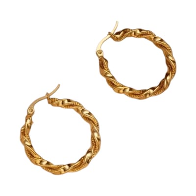 Aramat Jewels | Oorringen | Gedraaide RVS oorringen goudkleurig 30mm | | | |3mm | Staal | Volwassenen | Verkleurd niet