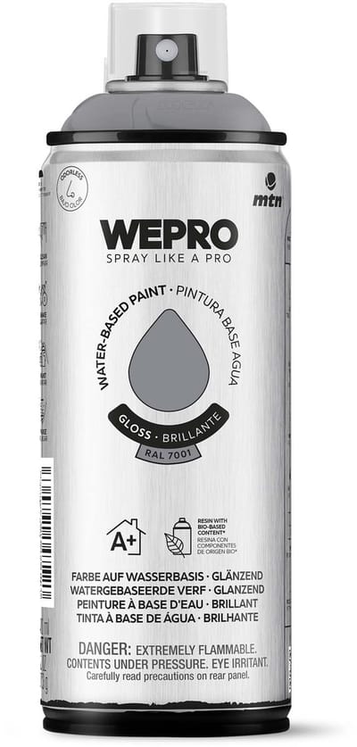 Spuitbus Ral 7001 Grijs Glans MTN WEPRO WATER-BASED PAINT 400ML