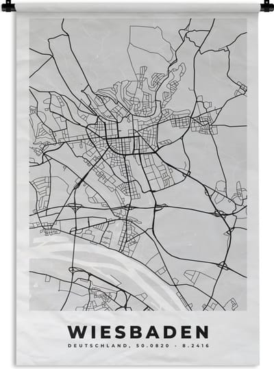 Wandkleed - Wanddoek - Wiesbaden - Kaart - Stadskaart - Duitsland - Plattegrond - 120x180 cm - Wandtapijt