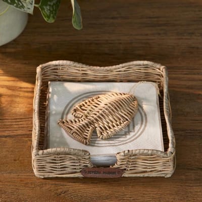 Riviera Maison Servethouder vis Bruin - Fish Servetbakje, Tafeldecoratie - Rattan - (LxBxH) 20x20x6