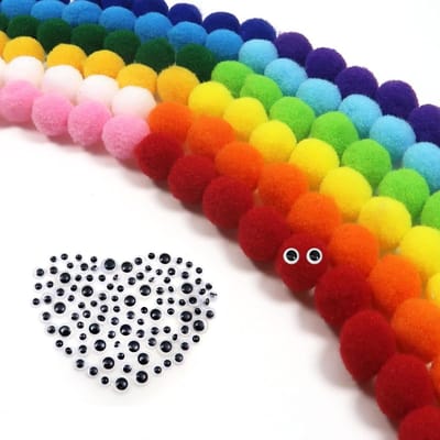 300 Stuks Pom Poms 10 mm Kleurige Kleine Pompoms voor Creatieve Knutselprojecten, Fluffy Pluche Ballen met Zelfklevende Wobble Ogen voor Leuke DIY Creaties