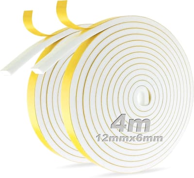 Zelfklevende Foam Tape 12mm x 6mm voor Ramen en Deuren, Geluidsisolatie en Dichtingen, 2 Rollen van 4 Meter Elk