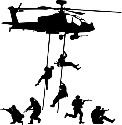 Muursticker Leger Helikopter met Soldaten - 80 cm x 82 cm - Leger Speelgoed - Kinderkamer Leger Stijl