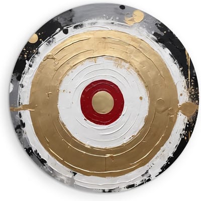 Saammp Muurcirkel Hout - Abstract - Goud - Zwart -Wit - Vormen - Ø 90 - Wandcirkel - Wanddecoratie Cirkel - muurdecoratie Woonkamer - Slaapkamer decoratie - Rond Schilderij