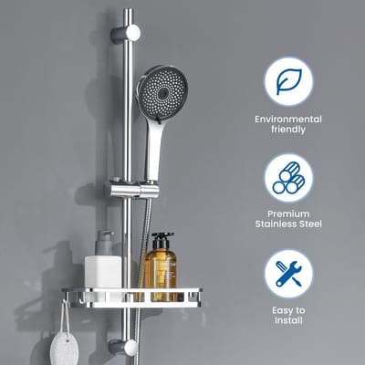 Auralum Max Doucheset met Handdouche - RVS - 70 cm Glijstang - Met Zeepschaal - Grote Opbergmand - 5 standen Handdouche - 150 cm Doucheslang - Chroom