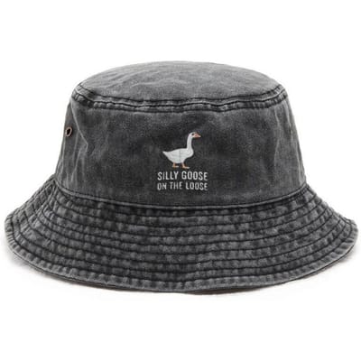Domme Gans Gewassen Katoenen Bucket Hat voor Mannen Vrouwen Vintage Brede Rand Zonbescherming Verstelbaar Buiten Strand Visserij Pet G zwart