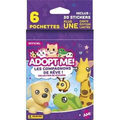Stickers - PANINI - Adopt Me! Roblox - Blister 6 zakjes - 1 kaart gelimiteerde editie - 35 stickers schoon