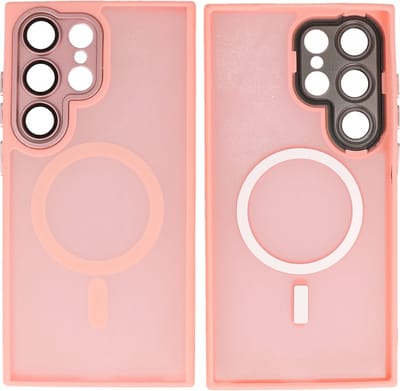 MagSafe Hoesje Geschikt voor Samsung Galaxy S25 Ultra - Mat-Transparent met Camera Beschermer Case - Roze