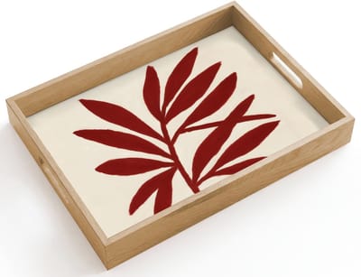 Dienblad hout 40x30 cm - Schootdienblad - Tak - Bladeren - Rood - Borrelplank rechthoek - Plateau dienbladen