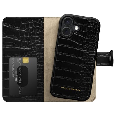 iDeal of Sweden Magnet Wallet met magnetische ring geschikt voor iPhone 16 Black Croco - Zwart