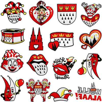 16-delige Carnavalsdecoratie in Rood en Wit, Strijkplanken en Beelden voor Kostuums, Stof voor Versiering en Naaien