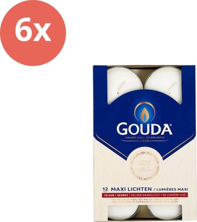 Gouda - Maxi - Theelichten - 12 stuks per verpakking - Doos - Voordeelverpakking - 72 stuks - 6 verpakkingen