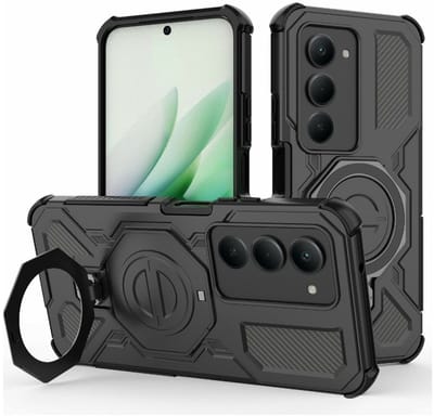 Hoesje geschikt voor Xiaomi Redmi 15 5G | Compatibel met MagSafe / Qi2 | 360° Draaibare Magnetische Standaard | Back Cover Kickstand Ring | Zwart