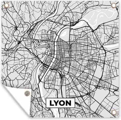 Tuin poster Frankrijk - Lyon - Stadskaart - Plattegrond - Kaart - 200x200 cm - Tuindoek