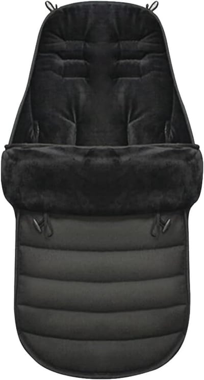 Voetenzak voor kinderwagen - Winter Babyvoetenzak met Capuchon en Ritssluiting - Afneembaar en Wasmachinebestendig - Zwart
