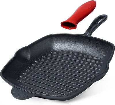Grillpan Gietijzeren Vierkant met Siliconen Handvat CAST LINE 28x28 cm - Grill - Pan - Steakpan - Koekenpan