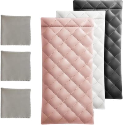 Set van 3 Leren Brilhoezen met Uitwisbare Slip - Zachte, Draagbare Zonnebrildozen in Compacte Maten voor Mannen en Vrouwen in Zwart, Wit en Roze