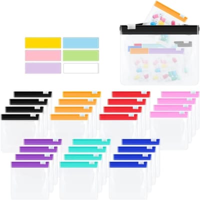 Draagbare ritszakken voor pillen - 28 stuks herbruikbare transparante zakken met stickers voor reizen, kantoor en dagelijks gebruik, multifunctionele organizer voor medicijnen en accessoires