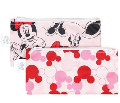 Bumkins Disney Minnie Mouse Snack Bag - Herbruikbare Snackzakjes met Rits - Small - Set van 2 - Waterdicht Boterhamzakje en Lunchzakje - Vaatwasser- en Machinewasbaar - BPA- en PVC-vrij - Roze