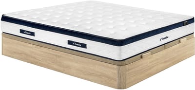 Vente-unique Set 180 x 200 cm bedbodem met opbergruimte in naturelkleur + pocketveringmatras 5 zones en verkoelende tijk van 28 cm dik - KOROVOU van YSMÉE