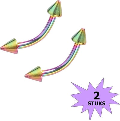 Fako Bijoux® - Wenkbrauw Piercing - Spike - 3mm - Multicolour - 2 Stuks