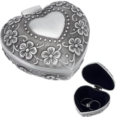 Dailygoods- Juwelendoos Vintage Hartvorm - Sieradenopslag - Organiser voor Ringen/Oorbellen/Kettingen - Duurzaam Metaal - Afmetingen 5,9x6x3,2 cm - Sieradendoos