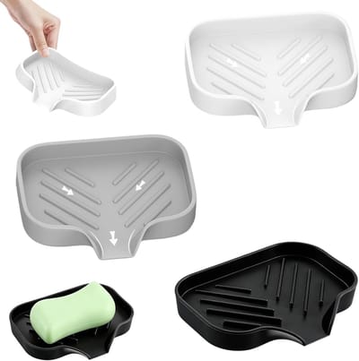 Zeepbakje met afvoer - Zeep houder - Schoon en droog houden - Antislip en sneldrogend - 3 stuks