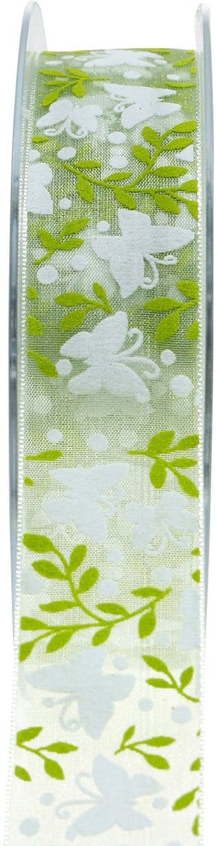 Decoratief lint met vlinders 25mm groen organzalint cadeaulint 20m