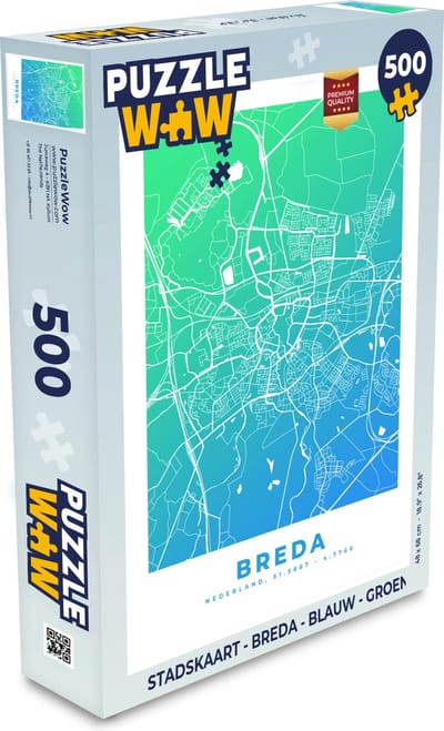 Puzzel Stadskaart - Breda - Blauw - Groen - Legpuzzel - Puzzel 500 stukjes - Plattegrond