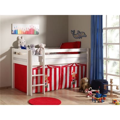 LUCEVI - Pino Halfhoogslaper + Ladder + Set van Clown Gordijntjes - Wit - 90x200 cm