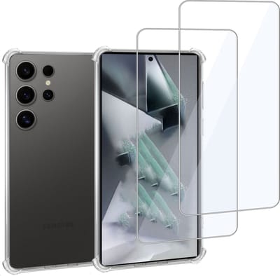 Geschikt voor Samsung Galaxy S24 Ultra - Hoesje + 2x Screenprotector – Gehard Glas Cover + Shock Proof Case – Transparant