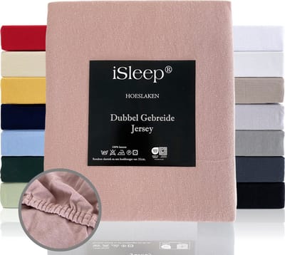 iSleep Dubbel Gebreide Jersey Hoeslaken - Hoge Hoek - Rondom Elastiek - Tweepersoons - 130/140x200 cm - Roze