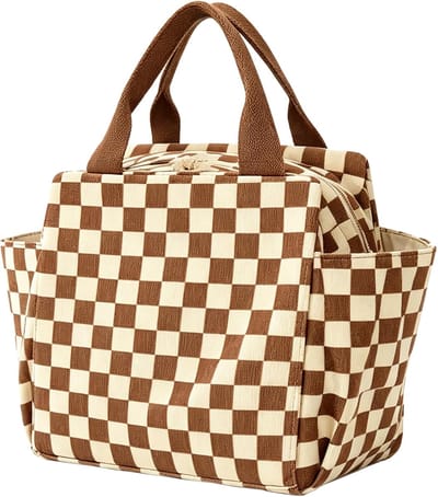 Thermo-tas voor levensmiddelen, 12 l, grote inhoud, lunchtas met 2 zijvakken, voor het opbergen van waterglazen, paraplu's, tafelbenodigdheden, voor picknick, werk, school (bruin 1)