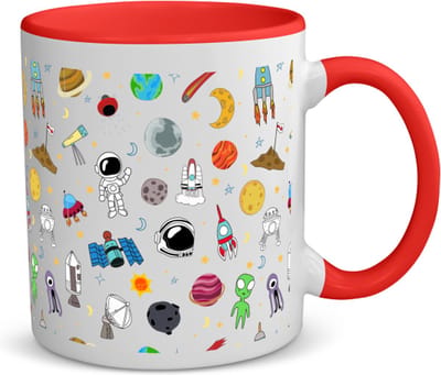 Akyol - ruimte koffiemok - theemok - rood - Ruimte - astronaut - ruimteschip - 350 ML inhoud