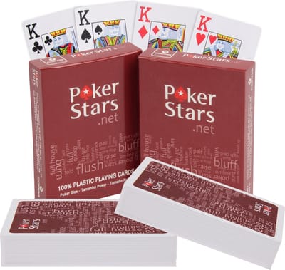 2x PokerStars Plastic Kaartspel (duo-pack) | Pokerkaarten (poker formaat & index) | Waterdicht | Buigvrij en kreukvrij | Flexibel | Speelkaarten voor poker - 2 x Rood