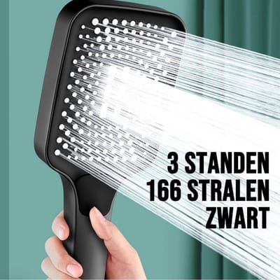 Allernieuwste.nl® Luxe Douchekop Regendouche 3 Sproeistanden en 166 Sproeiers Spa Wellness Handdouche Zwart %%