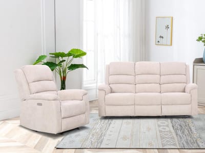 Vente-unique Elektrische relax-3-zitsbank en fauteuil van taupe stof NEVERS