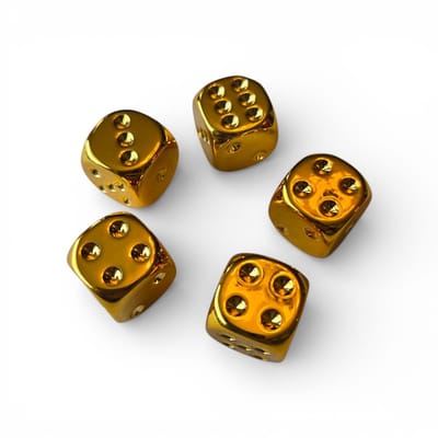 Dobbelstenen Goud – Set van 5 Stuks – 15 x 15 x 15 mm – Acryl – Voor Bordspellen, Kaartspellen en Cashstuffing Challenges