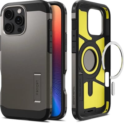 Spigen Geschikt voor Apple iPhone 16 Plus - Tough Armor - Geschikt voor Mag - Back Cover Hoesje - Gunmetal