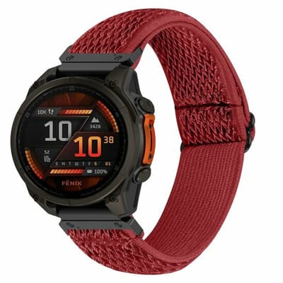 By Qubix - Geschikt voor Garmin bandje - 20mm Quickfit - Elastische Solo Loop nylon bandje - Rood - Geschikt voor Garmin Fenix 7s/6s/5s / Instinct 2s / Epix Pro Gen 2 (42mm)