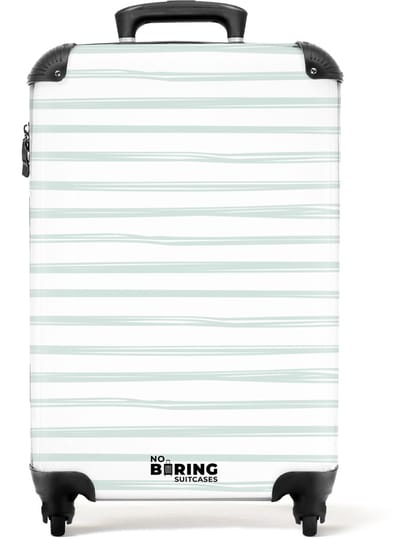 NoBoringSuitcases.com - Koffer - Strepen patroon groen - Past binnen 55x40x20 cm en 55x35x25 cm - Trolley handbagage - Valiezen met wieltjes volwassenen - Reiskoffer op wielen - Rolkoffer lichtgewicht