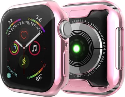 By Qubix - Siliconen case (volledig beschermd) 44mm - Roze - Geschikt voor Apple watch 44mm hoesje - screenprotector - Bescherming iWatch - Bescherm hoesje